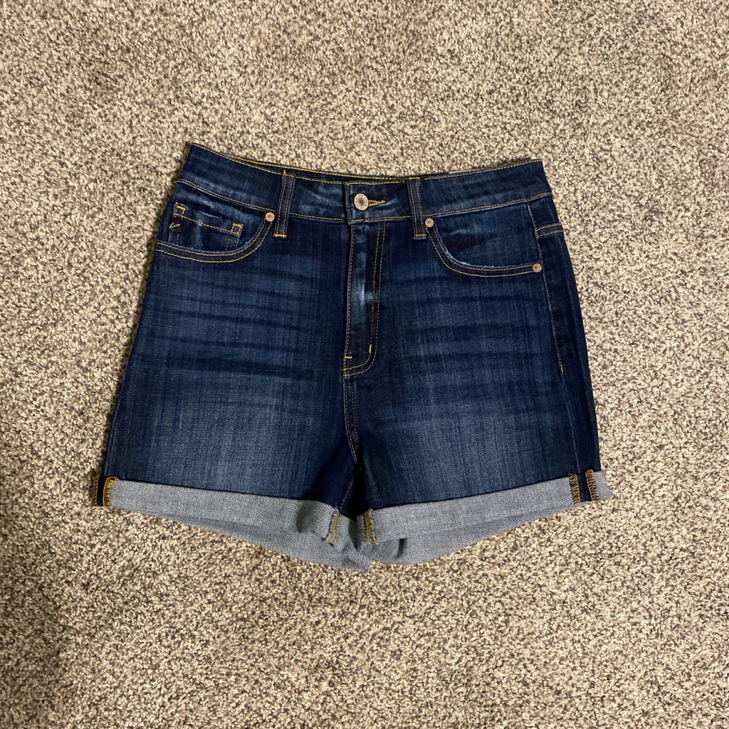 Kancan Dark Indigo Cuffed Denim Shorts